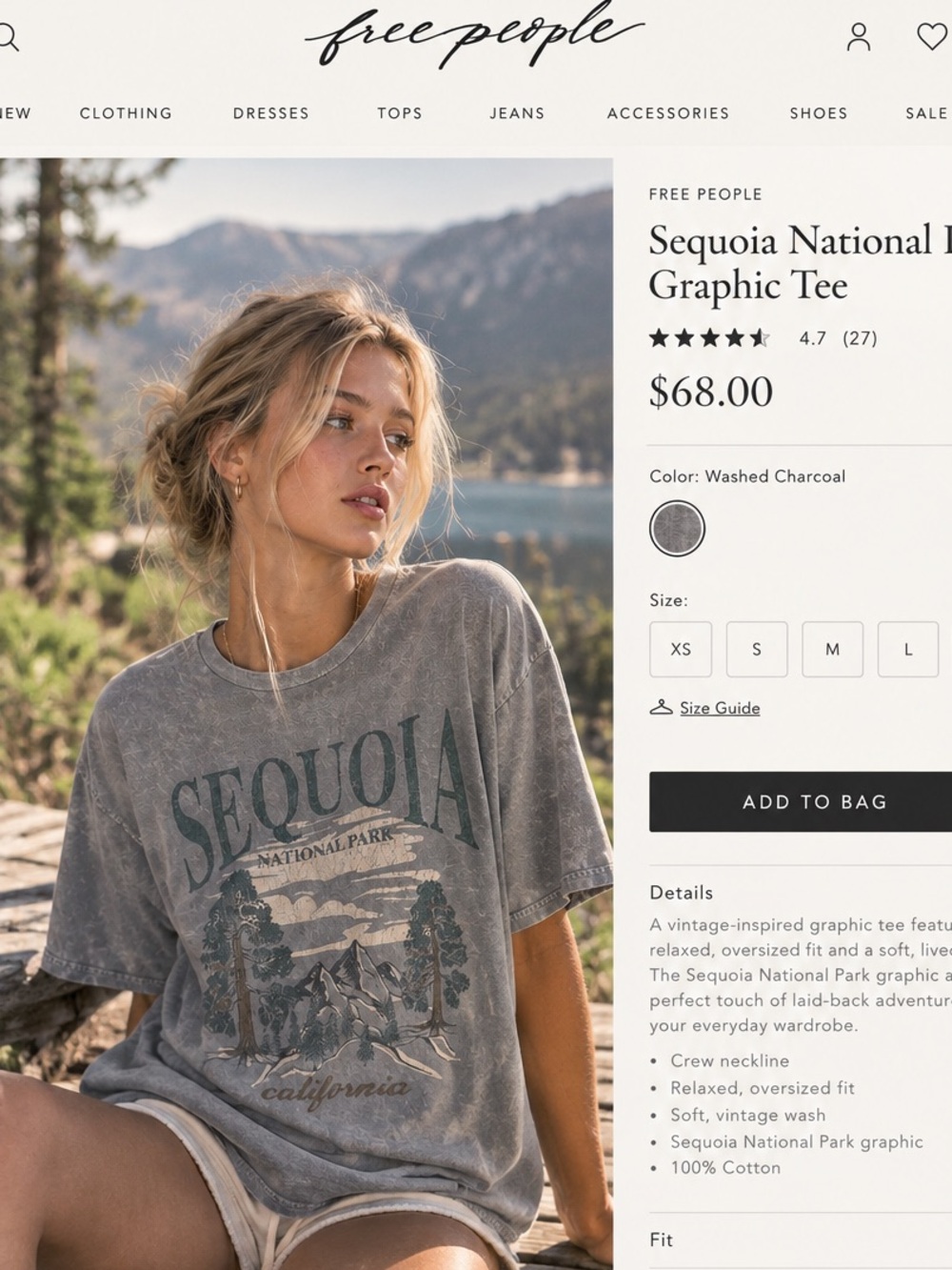 Free People Washed Charcoal Sequoia National Park Graphic Tee